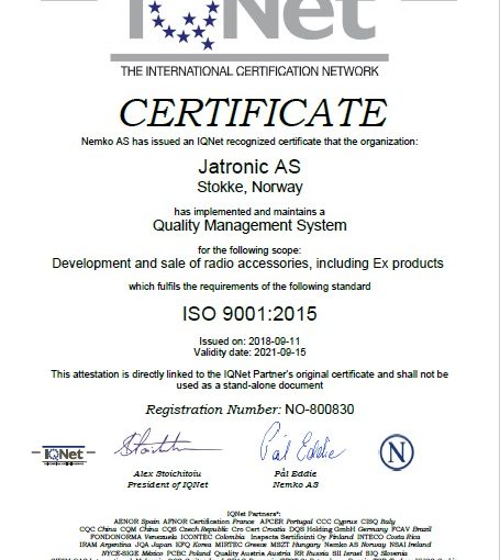 ISO 9001:2015 godkjenning